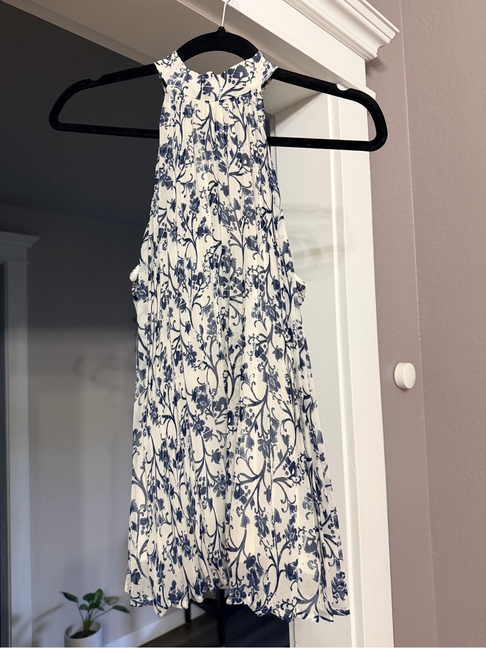 Frenchi Cream and Navy Blue Floral Halter Tank